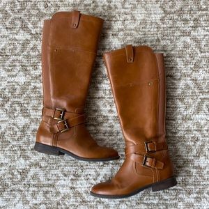 Marc Fisher tall riding boots brown size 6 w/ buckles